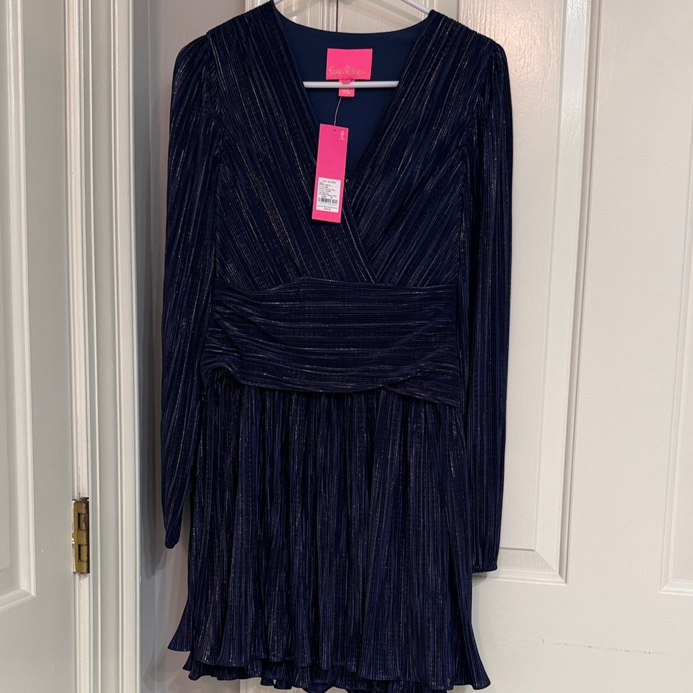 NWT Lilly Pulitzer Jessamie Long Sleeve Dress in Low Tide Navy